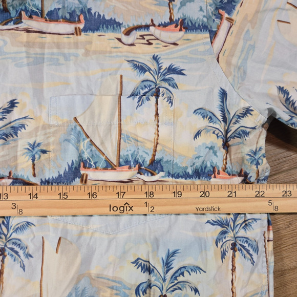 M Field Reyn Spooner Hawaiian Shirt Mens L Ocean Kayak Print Cotton Button Up - Picture 5 of 6